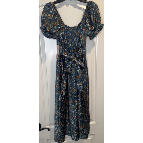 Inspired Hearts Colorful Floral Satin Milk Maid Peasant Midi Dress Sz S NEW - Picture 4 of 11